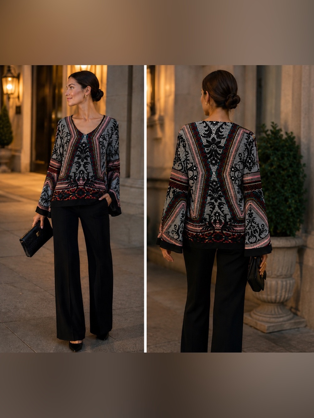 BISOU BISOU Michele Bohbot Retro Patterned Top EUC